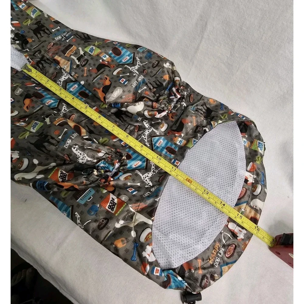 FunnyDogClothes.com Dog Raincoat Grey Pet Print Mesh‎ Lined Hooded Jacket Large
